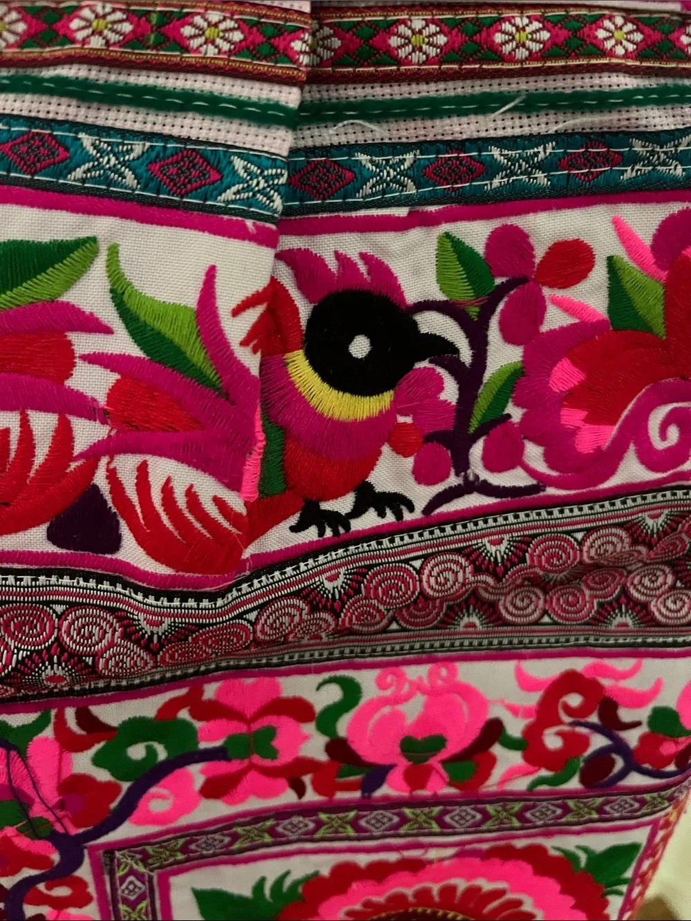 Boho Embroidered Floral Tote Bag in Bright Pink